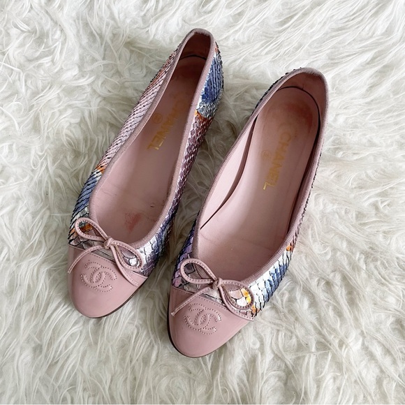 Chanel Interlocking CC Logo Ballet Flat Python Pink Multicolor size 38 - Picture 10 of 12